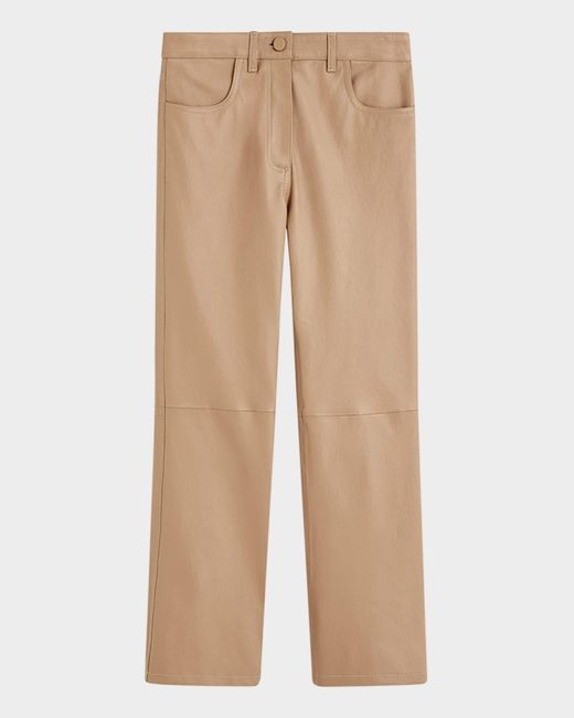 Joseph Natural Duke Cropped Straight-Leg Leather Pants