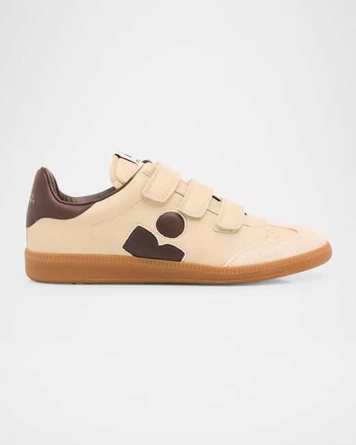 Isabel Marant Natural Beth Mixed Leather Grip-Strap Sneakers