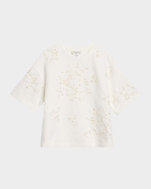 Lafayette 148 New York Natural Eyelet-Embroidered Cotton Sweatshirt
