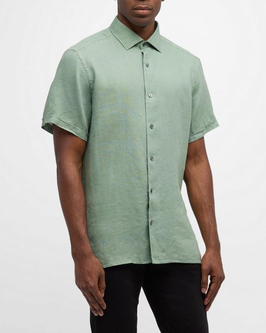 Zegna Green Linen Short-sleeve Shirt for men