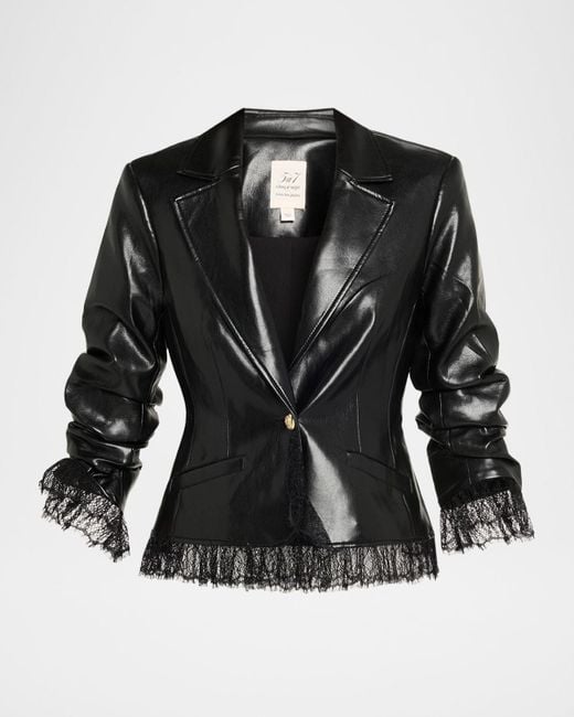 Cinq À Sept Black Lace-Trim Vegan Leather Blazer