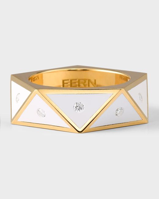 Fern Freeman Jewelry Metallic 18k Yellow Gold White Ceramic Pentagon Ring With Diamonds, Size 7