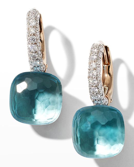 Pomellato Blue Nudo And Rose Earrings With Diamonds And Topaz