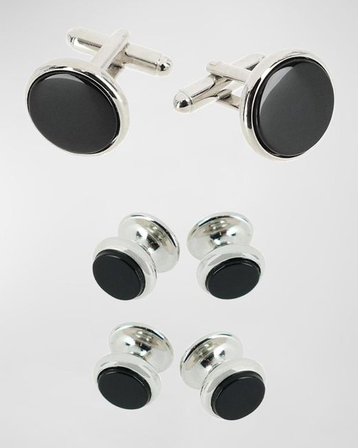 Trafalgar White Round Black Onyx Cufflink Stud Set for men