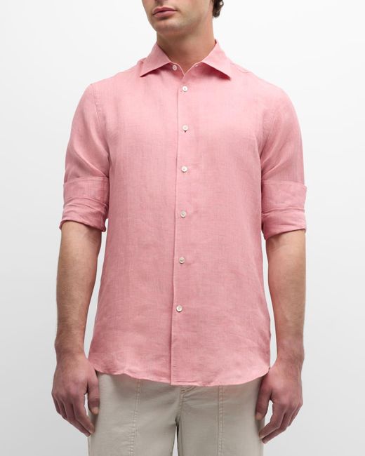 Paul Smith Pink Linen Casual Button-Down Shirt for men