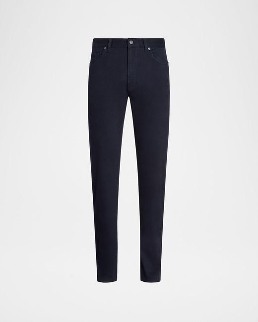 Zegna Blue City Fit Stretch Gabardine 5-Pocket Pants for men