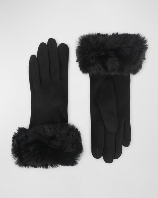 Pia Rossini Black Elodie Faux Fur-trim Bow Vegan Suede Gloves