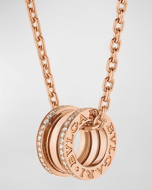 BVLGARI Metallic B.zero1 Pink Gold Pave Pendant Necklace, 54cm - 60cm