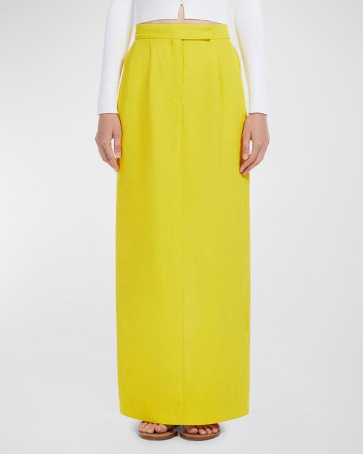 Max Mara Studio Yellow Nella Straight Linen Maxi Skirt