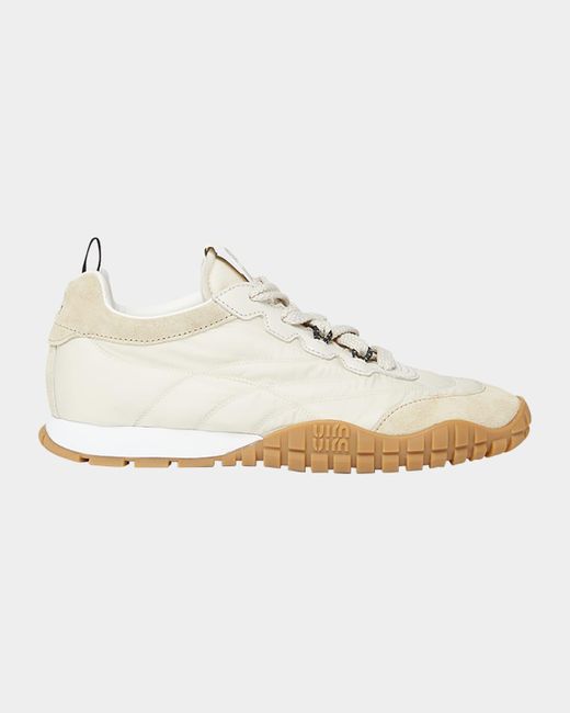 Miu Miu Natural Low-Top Nylon & Leather Sneakers