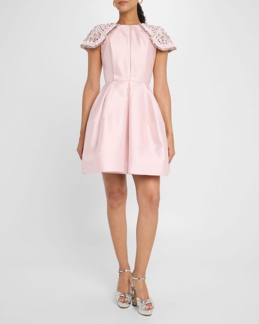 Dice Kayek Embroidered-Shoulder Fit-&-Flare Dress in Pink | Lyst