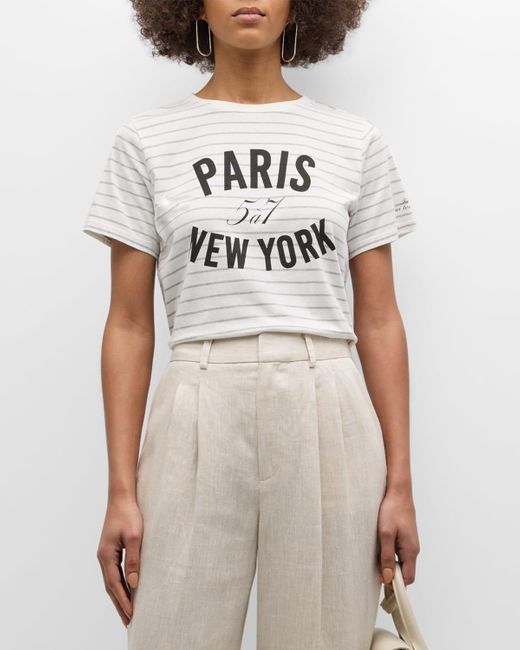 Cinq À Sept White Paris New York Melange Stripe Short-Sleeve T-Shirt