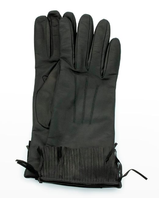 Portolano Black Cashmere-lined Fringe Napa Gloves