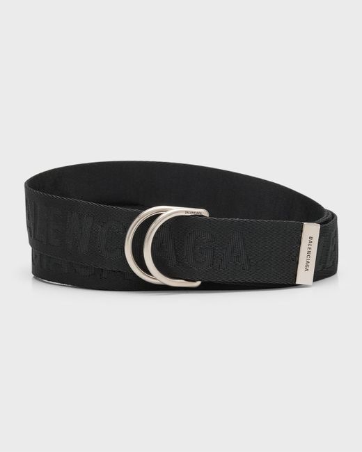 Balenciaga Black Webbed Logo D-Ring Belt for men
