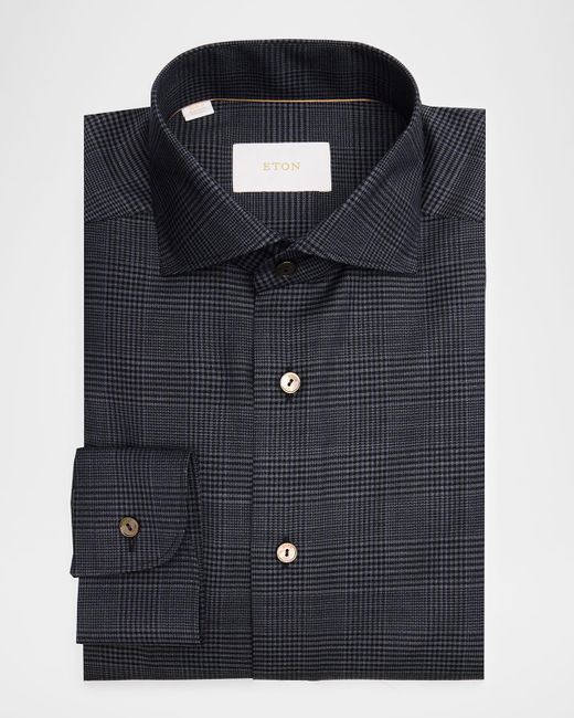 Eton Men's Black Slim-Fit Check Merino Wool Dress Shirt
