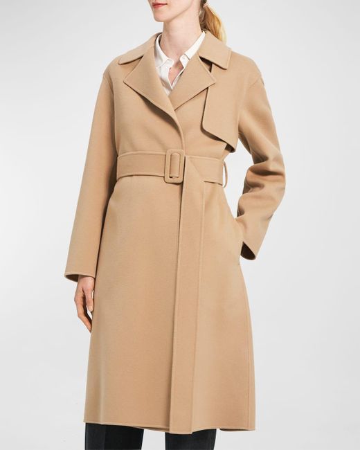 Theory Natural Wool-cashmere Wrap Trench Coat