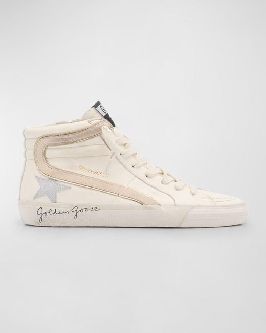 Golden Goose Deluxe Brand Natural Slide Leather Glitter Mid-top Sneakers
