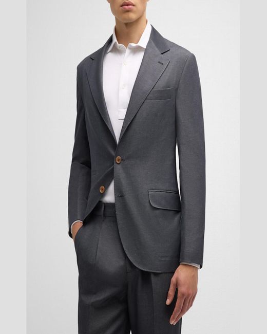 Brunello Cucinelli Black Wool And Linen Three-Button Suit for men