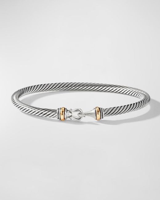David Yurman Gray Cable Buckle Bracelet With 18k Gold In Silver, 4mm, Size S