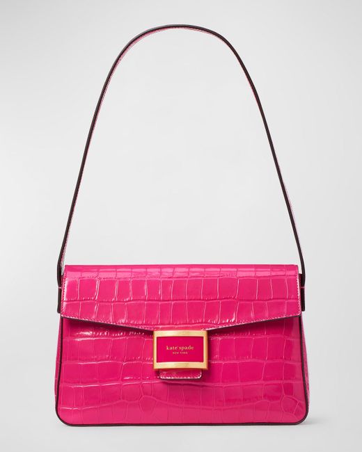 Kate Spade Katy Crocembossed Leather Shoulder Bag in Pink Lyst