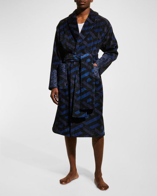 Versace Greca Cotton Robe in Blue for Men | Lyst