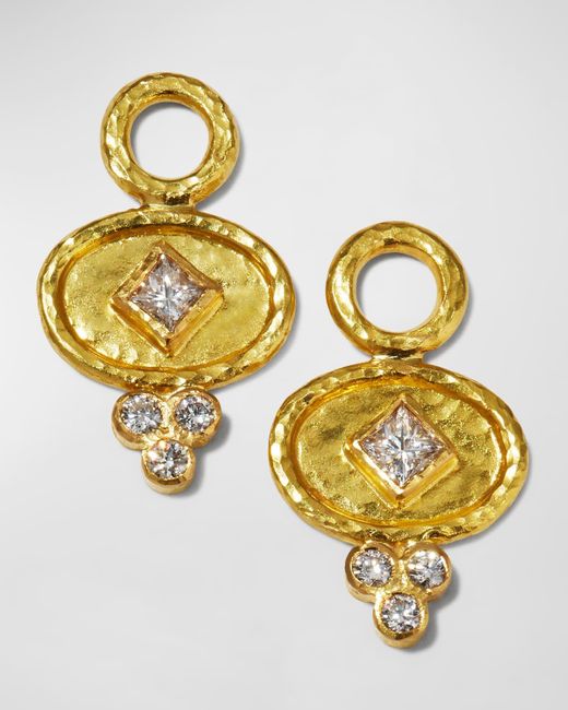 Elizabeth Locke Metallic 19k Gold Oval Diamond Earring Pendants