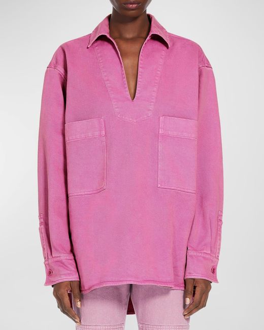 Max Mara Pink Loretta Collared Long-Sleeve Oversized Denim Shirt
