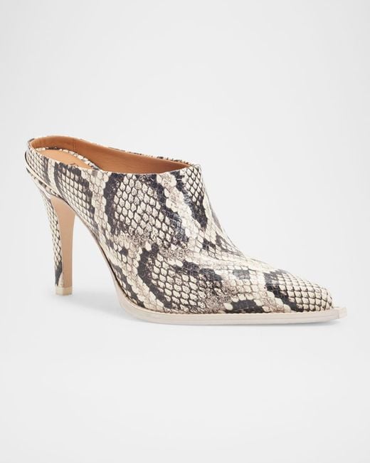 Partow White Kelley Python-Embossed Western Mule Pumps