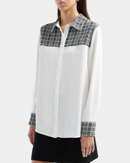 Misook White Check-Trimmed Blouse
