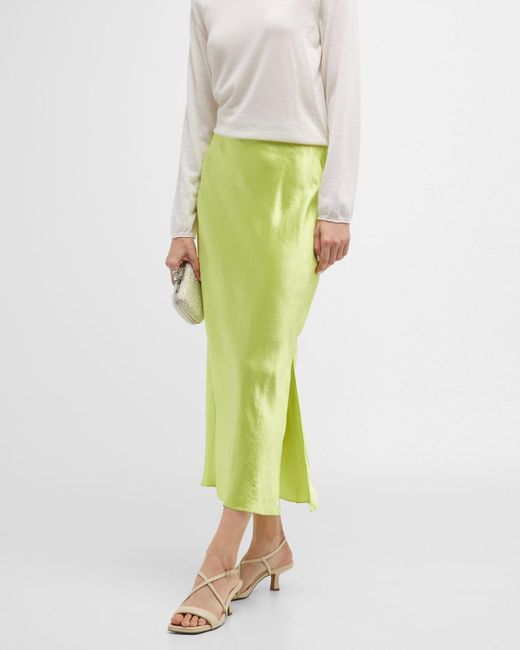 Vince Sideslit Satin Slip Skirt in Green Lyst