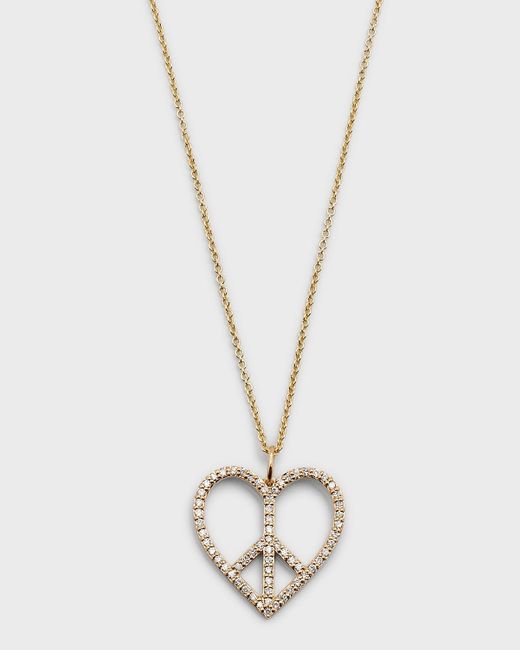 Sydney Evan White Xl Diamond Pave Peace Sign Heart Pendant Necklace