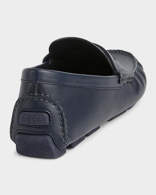 Gucci Blue Apos;S Leather Moc-Toe Drivers for men