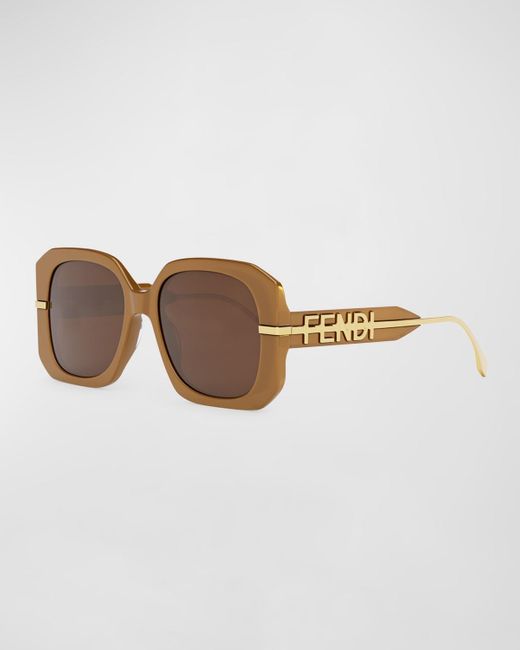 Fendi Brown Oversized Logo Square Acetate & Metal Sunglasses