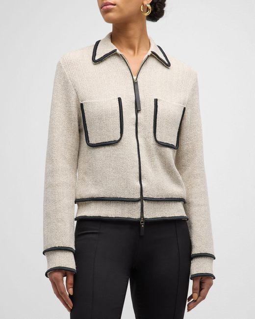Giorgio Armani Natural Linen Knit Jacket With Contrast Trim