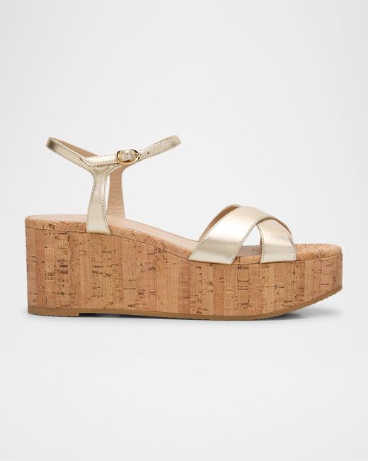 Stuart Weitzman White Dayna Metallic Crisscross Wedge Sandals