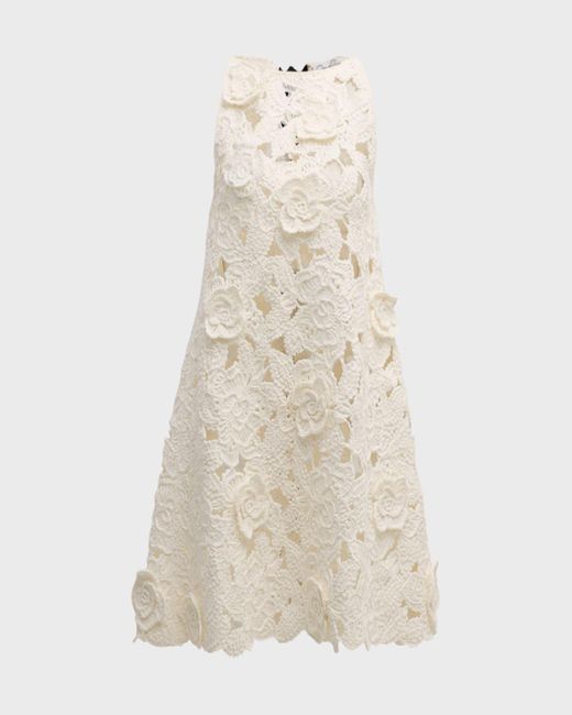 Oscar de la Renta White Sleeveless Gardenia Crochet Mini Trapeze Dress