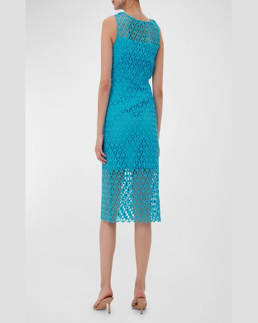 Trina Turk Blue Eleanor Sleeveless Geometric Lace Midi Dress