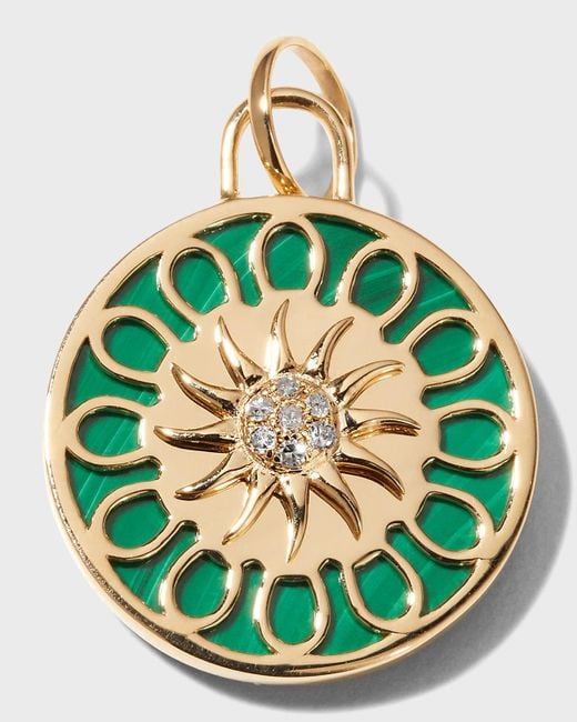 Kastel Jewelry Green 14k Gold Malachite & Diamond Sun Pendant