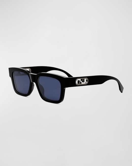 Fendi Blue O'lock Acetate Rectangle Sunglasses for men