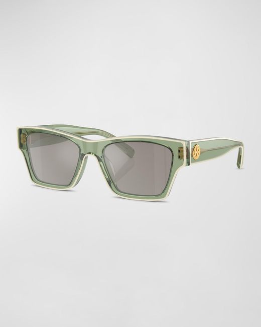 Tory Burch Green T-monogram Acetate Rectangle Sunglasses