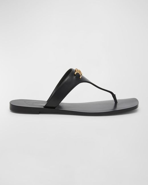 Versace Brown Medusa Leather Flat Thong Sandals