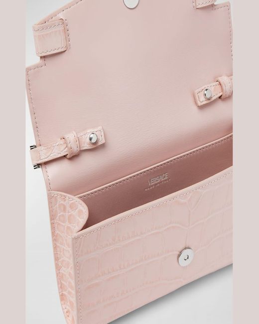 Versace Pink Medusa 95 Mini Croc-embossed Shoulder Bag
