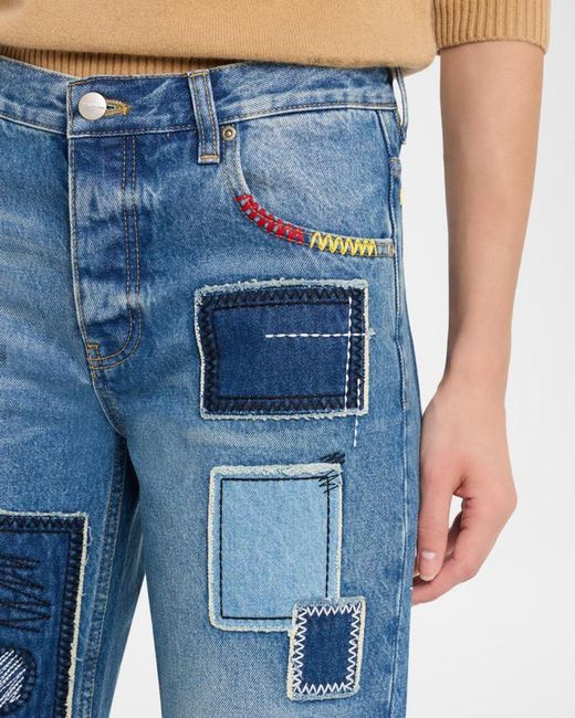 Marc Jacobs Blue Straight-Leg Patchwork Jeans