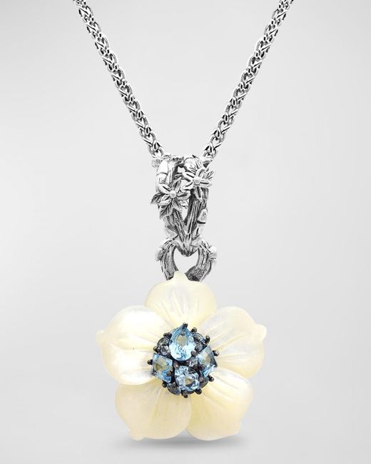 Stephen Dweck Metallic Mother-of-pearl Flower With Blue Topaz Pendant