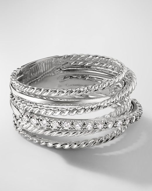 David Yurman Gray Crossover Ring With Pavé Diamonds And Silver, 12mm