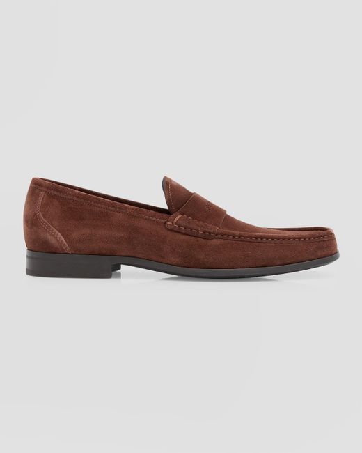 Ferragamo Brown Dupont Suede Penny Loafers for men