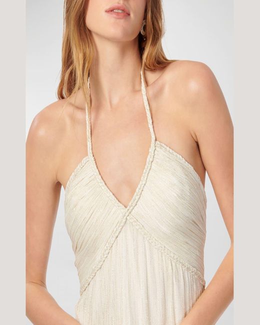 Cami NYC White Sonoma Metallic Silk Backless Halter Midi Dress