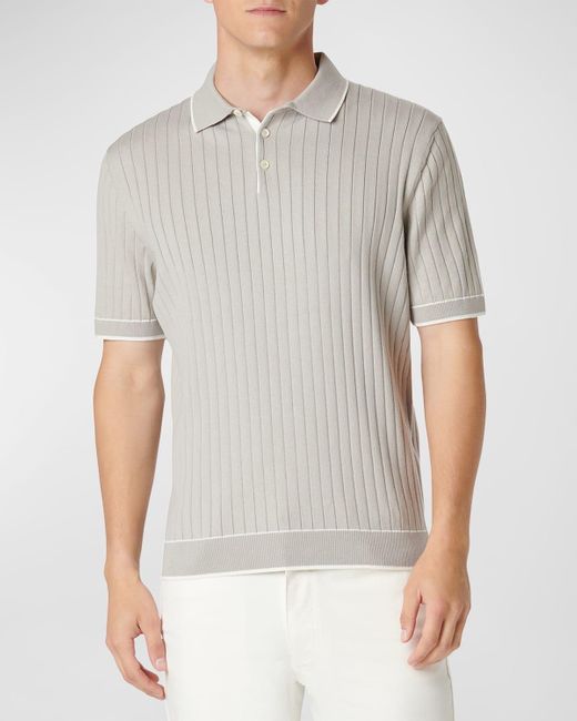 Bugatchi Gray Ribbed Polo Sweater for men