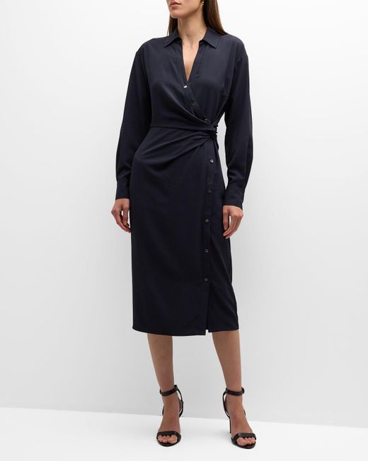 Veronica Beard Blue Wright Button-Front Midi Wrap Dress