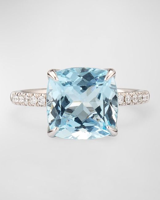Lisa Nik Blue 18K Ring With Aquamarine And Diamonds, Size 6